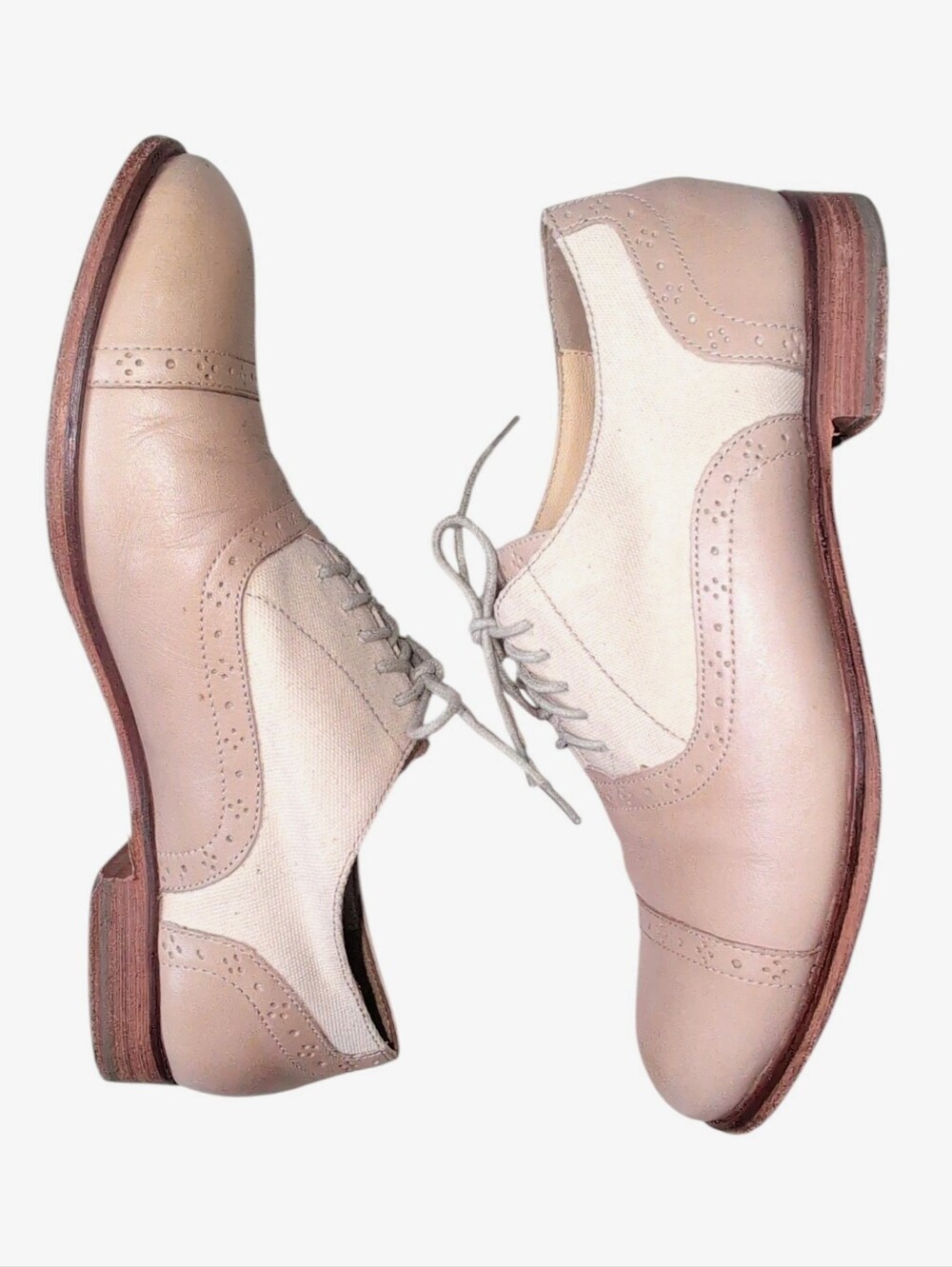 COLE HAAN Wingtip Lace up Leather Canvas Oxfords Beige Cream Women's Size 7B